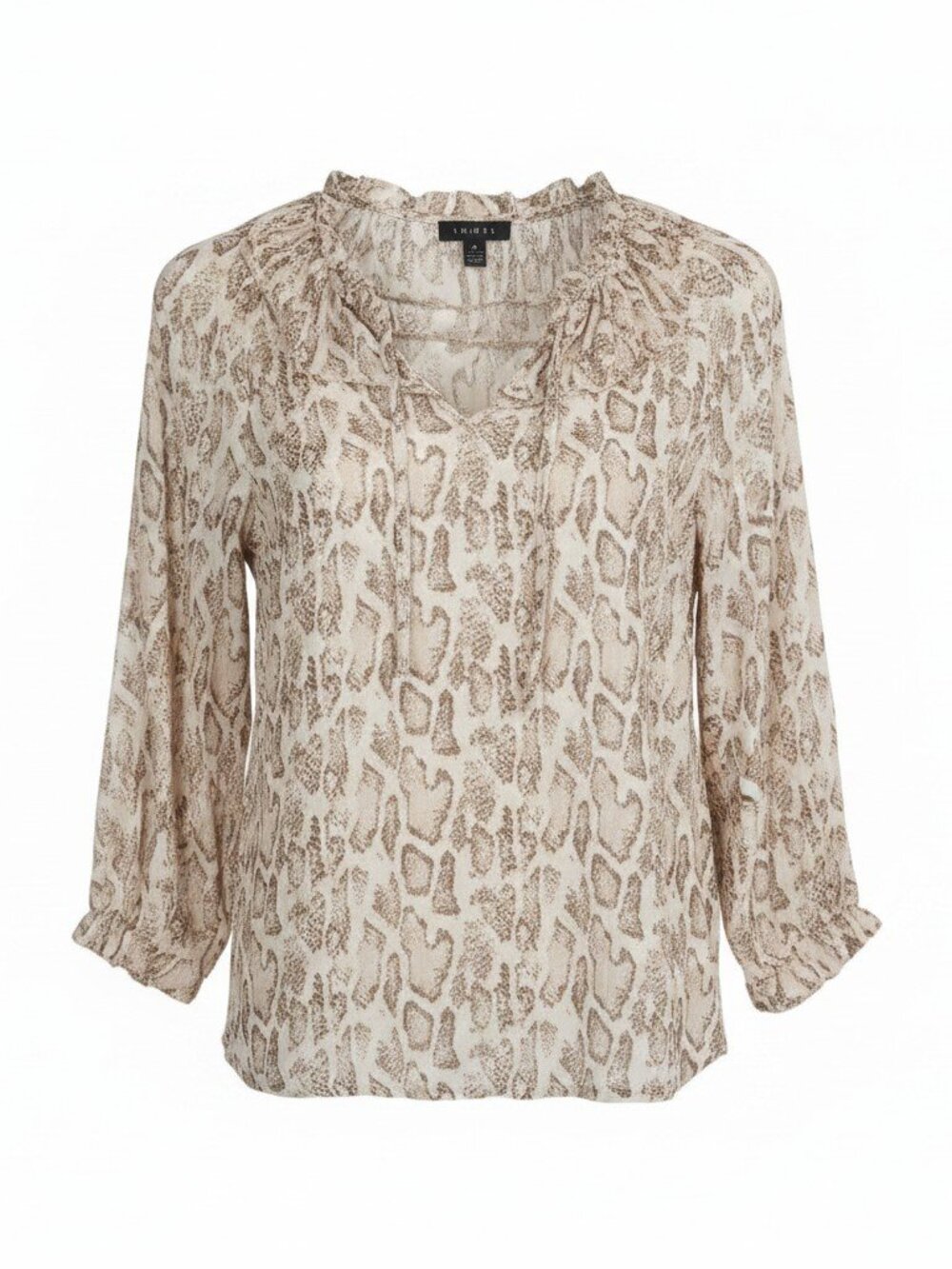 Tribal Snakeskin Print Split Neck Blouse (Size Medium)